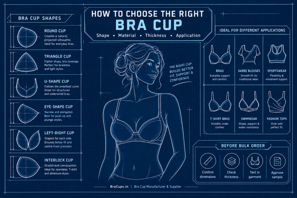 Different bra cup shapes for bras, saree blouses, sportswear and swimwear by BraCups.in